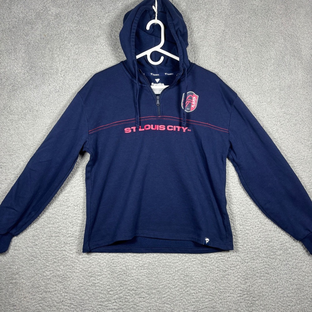Fanatics St Louis City SC Womens Navy Blue Quarter Zip Hoodie Sweatshirt Large